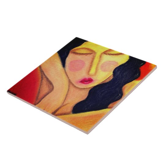 Rust Abstracte oliepastel schilderij van een vrouw Tegeltje (Zijkant)