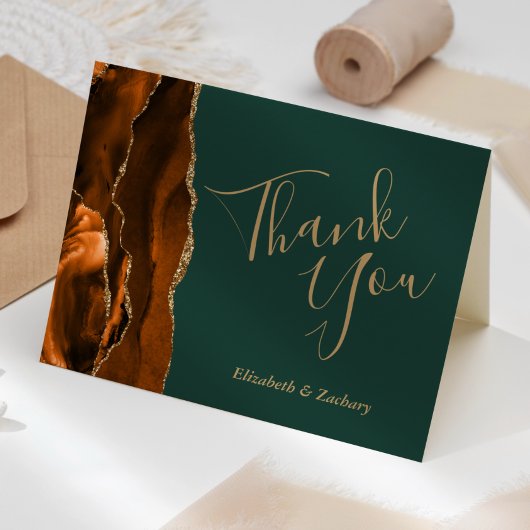 Rust Agate Gold Emerald Green Wedding Hartelijk da Kaart