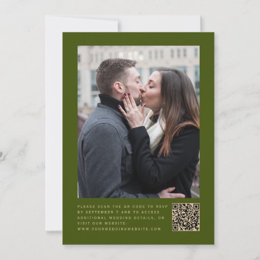 Rust Agate Olive Green Photo QR Code Wedding Kaart (Achterkant)