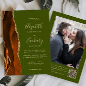 Rust Agate Olive Green Photo QR Code Wedding Kaart