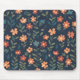 Rust and Coral Daisy Field on Navy Blue Muismat