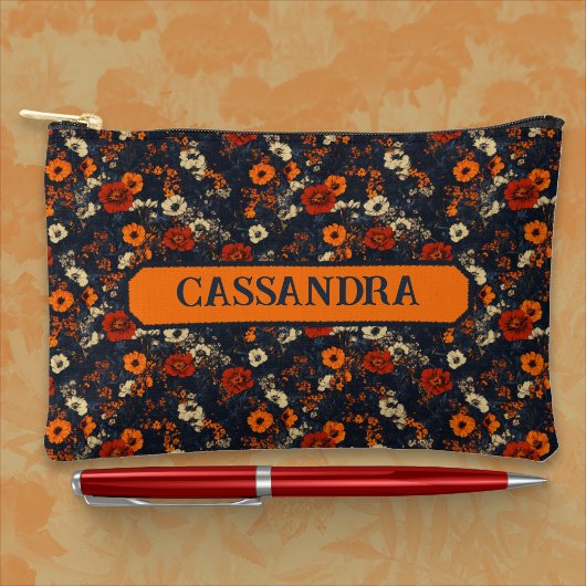 Rust and Orange on Blue Ditsy Country Floral Etui