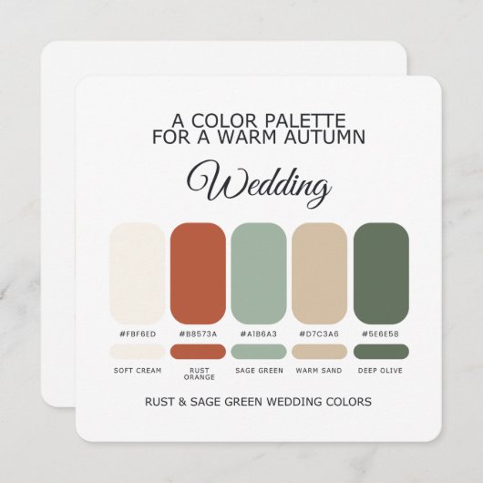 Rust and Sage Green Wedding Color Palette Card Kaart (Voorkant / Achterkant)