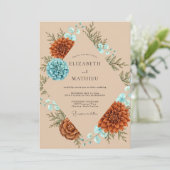 Rust Aqua Protea Eucalyptus Bruiloft Kaart (Staand voorkant)