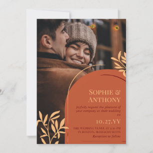 Rust Arch Greenery Foto Fall Wedding Invitation Kaart