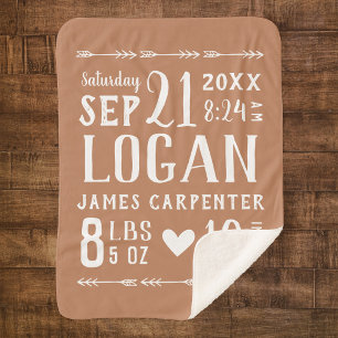 Rust Baby Birth Stats   bewerkbare kleuren Sherpa Deken