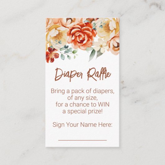 Rust Beige Bloemen Baby shower Luier Raffle Informatiekaartje (Voorkant)