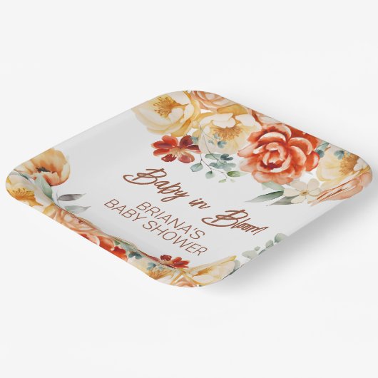 Rust Beige Bloemen Geslachtsneutraal Baby shower Papieren Bordje (Gebogen)