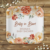Rust Beige Bloemen Geslachtsneutraal Baby shower Papieren Bordje
