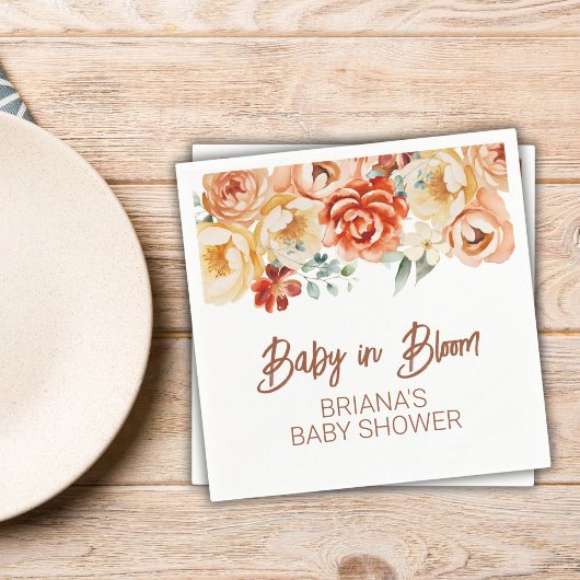 Rust Beige Bloemen Geslachtsneutraal Baby shower Servet