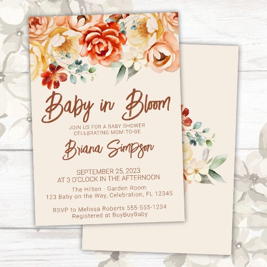 Rust Beige Bloemneutraal Baby shower Kaart