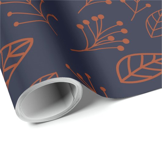 Rust bladeren en takken op donkerblauw A Cadeaupapier (Rol Hoek)