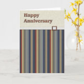 Rust & Blauwe Strepen met Kopergesp Jubileum Kaart (Gele Bloem)