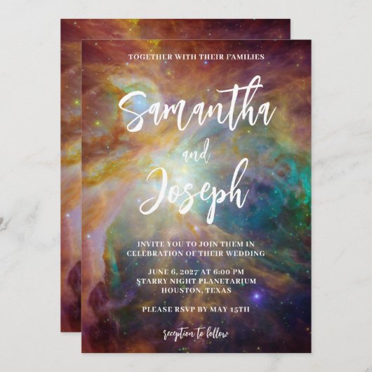 Rust Blauwgroen Orion Nebula Planetarium Wedding Kaart (Voorkant / Achterkant)