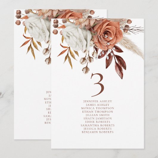 Rust Bloemen Namen Zitting Grafiek Tafel Nummer Ka Bedankkaart (Voorkant / Achterkant)