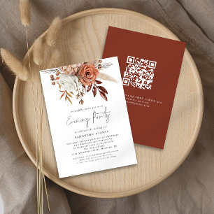 Rust Bloemen QR Code Trouwavond Party Kaart