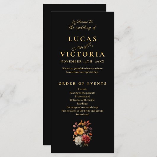 Rust & Bloom Moody Herfst Bloemen Trouwprogramma (Voorkant / Achterkant)