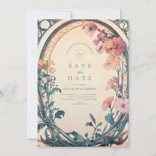 Rust Blue Bloom bruiloft Save The Date (Voorkant)