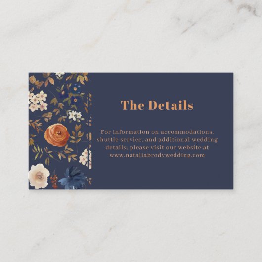 Rust Blue French Country Details Enclosure Wedding Visitekaartje (Voorkant)