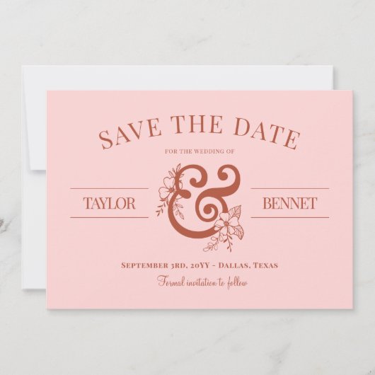Rust & Blush Floral Ampersand Geen foto Save The Date (Voorkant)