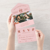Rust & Blush Floral Ampersand Photo Wedding All In One Uitnodiging (Afscheurbaar)