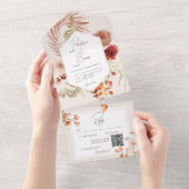 Rust Blush Herfst Boho Floral Lijst Cream QR Code All In One Uitnodiging (Afscheurbaar)