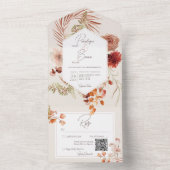 Rust Blush Herfst Boho Floral Lijst Cream QR Code All In One Uitnodiging (Binnen)
