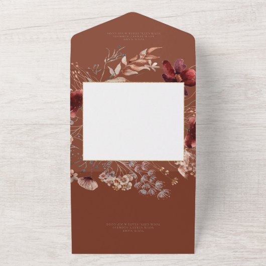 Rust & Blush Wilde bloemen Lijst Dinner All In One Uitnodiging (Buitenkant)