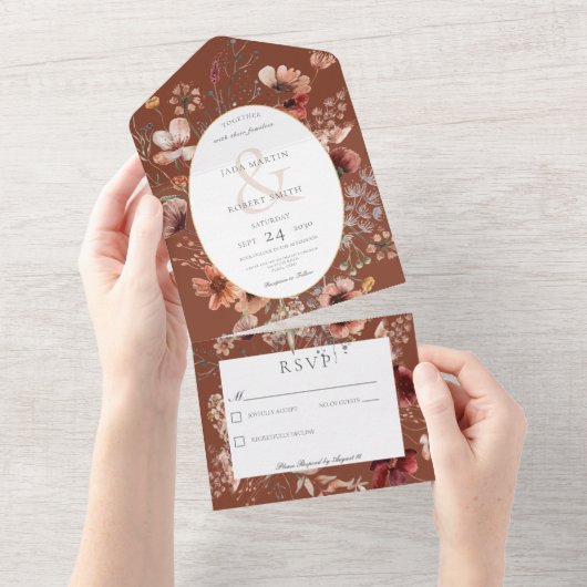 Rust & Blush Wilde bloempitten Lijst Geen diner All In One Uitnodiging (Afscheurbaar)