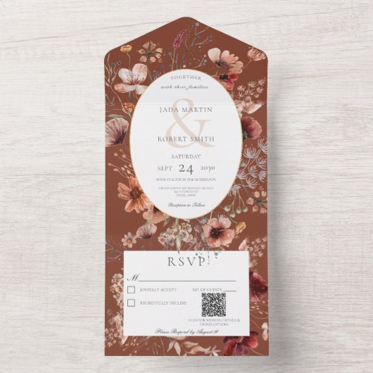 Rust & Blush Wilde Lijst QR-code All In One Uitnodiging (Binnen)