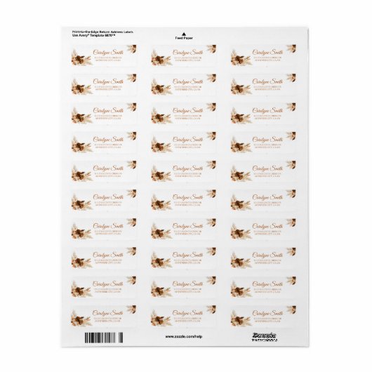 Rust Bohemen en Pampas Grass Weddenschap Label (Full Sheet)