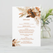 Rust Bohemen en Pampas Grass Wedding Details Kaart (Staand voorkant)