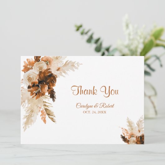 Rust Bohemian en Pampas Grass Wedding Bedankkaart (Staand voorkant)
