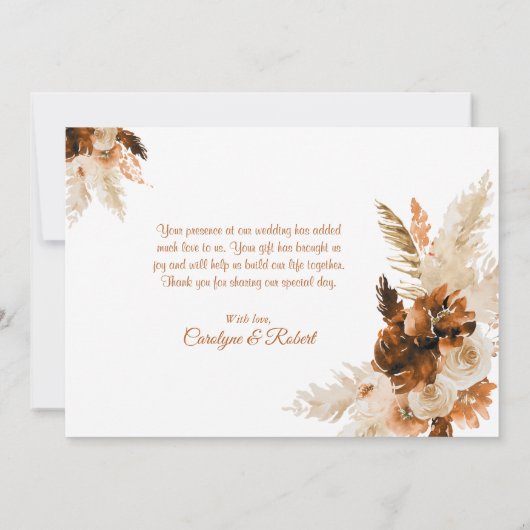 Rust Bohemian en Pampas Grass Wedding Bedankkaart (Achterkant)