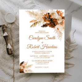 Rust Bohemian en Pampas Grass Wedding Invitation Kaart