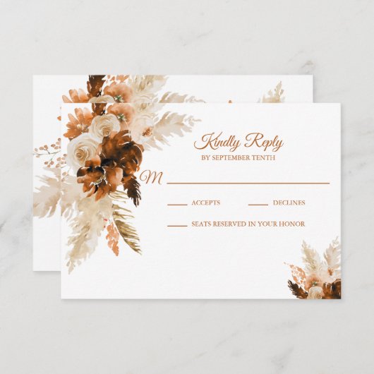 Rust Bohemian en Pampas Grass Wedding RSVP Card (Voorkant / Achterkant)