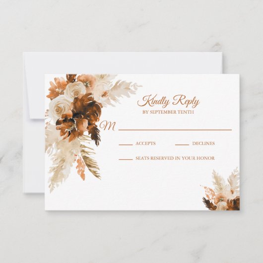 Rust Bohemian en Pampas Grass Wedding RSVP Card Kaartje (Voorkant)