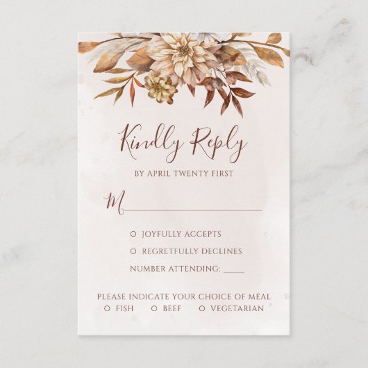 Rust Bohemian Pampas Grass Wedding RSVP Kaartje (Voorkant)