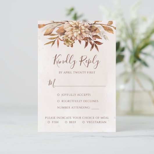 Rust Bohemian Pampas Grass Wedding RSVP Kaartje (Staand voorkant)