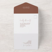 Rust Boho Bloemen Bruin Schrijven QR All In One Uitnodiging (Buitenkant)