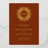Rust Boho Celestial Sun Monogram Save Date Folie Uitnodiging (Voorkant)