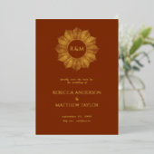 Rust Boho Celestial Sun Monogram Save Date Folie Uitnodiging (Staand Voorkant)