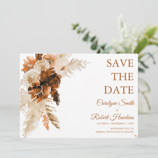 Rust Boho en Pampas Grass Stylish Save The Date (Staand voorkant)