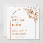 Rust Boho en Pampas Grass Terracotta Square Wedden Kaart (Voorkant)