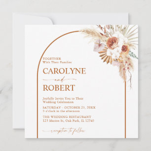 Rust Boho en Pampas Grass Terracotta Square Wedden Kaart