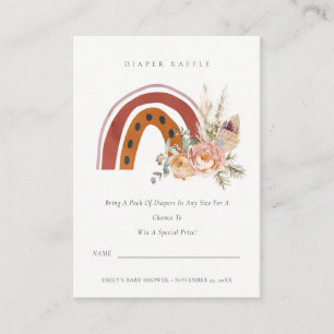Rust Boho Floral Rainbow Diaper Raffle Baby shower Informatiekaartje