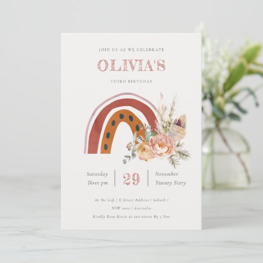 Rust Boho Floral Rainbow Elke zondag Nodig Bedankkaart (Staand voorkant)