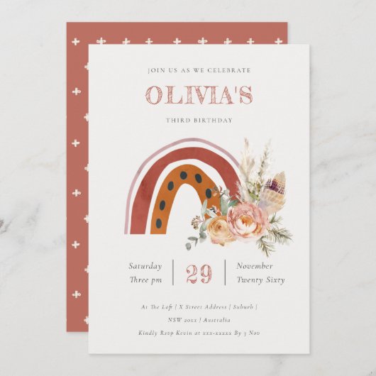 Rust Boho Floral Rainbow Elke zondag Nodig Bedankkaart (Voorkant / Achterkant)