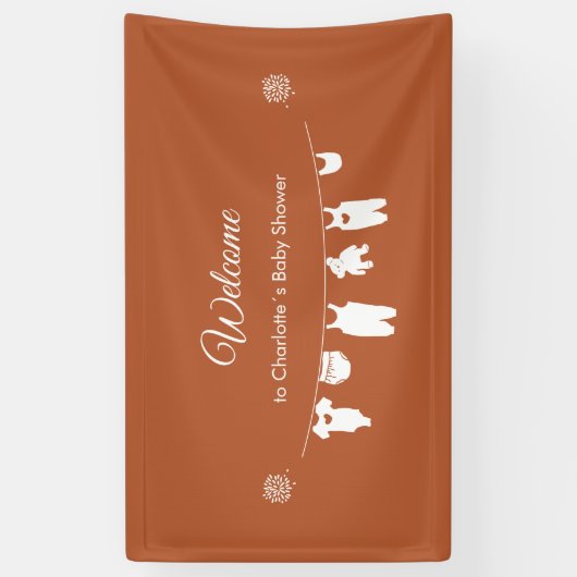 Rust Boho Minimalistisch Baby shower Welkom Spandoek (Verticaal)