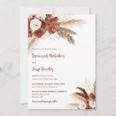 Rust Boho Pampas Grass Arch Foto QR Code Weddensch Kaart (Voorkant)